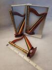 TWO Harp Ornaments - Wood -Boxed - 5