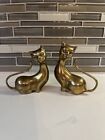 2 Vintage Mid Century Modern Solid Brass Long Neck Siamese Cat Figures 5” X 4.5”
