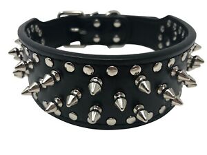 Dog Collar Studded Spikes Rivet Faux Leather  Adjustable 2