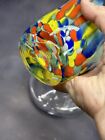 Art Glass Blown Vase Multicolored Handkerchief Design Clear Base