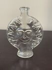 Vintage Clear Sun Face Glass Bottle Bud Vase Celestial Mod Dep Bottle