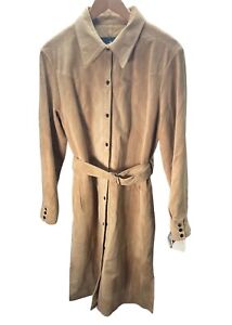 Free People Women's Trench Coat Jacket Belted Size M Beige Leather Shell Lined
