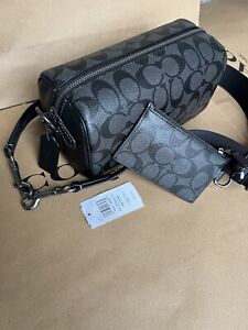 COACH AXEL Men's Crossbody Bag Signature Canvas Black Leather CJ674 NWT $398