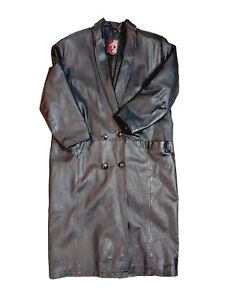 Vintage GIII Leather Black Leather Trench Coat Long Womens XL