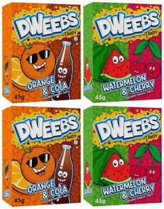 4x DWEEBS Candy 2x Orange & Cola 2x Watermelon & Cherry Flavored Sweet 45g