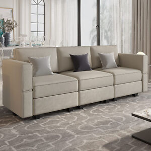 Modular Sofa Couch with Storage Seats Velvet 3 Seater Sofa for Living Room Grey