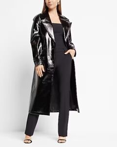 EXPRESS Patent Leather Trench Coat Women Belted Lined Size S