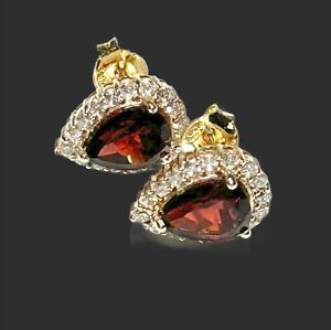 Genuine Natural 3.2 Carats 7 x 8.5mm Pear Garnet Blood Red Color Stud Earrings