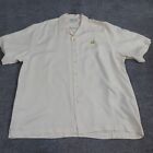Masters Camp Shirt XL Beige Short Sleeve Loop Collar Embroidered Silk Augusta