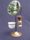 Antique Brass Base Tilt Top Shaving Mirror w/ Milk Glass Cup & Badger Brush