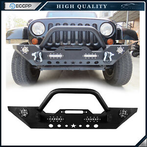 Front Bumper For 2007-2018 Jeep Wrangler JK with D-ring LED Lights Winch Plate (For: Jeep)