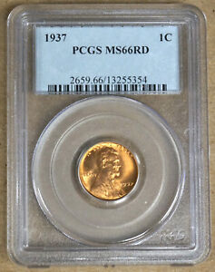 1937 LINCOLN WHEAT CENT PCGS MS66RD 255354