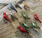 Lot Of 10 Vintage Glass Clip on Bird Christmas Ornaments with Tail Feathers.