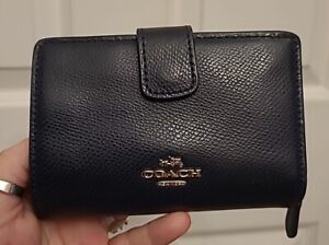 COACH Crossgrain Leather Medium Zip Wallet Mini Snap Clutch Black Credit Card
