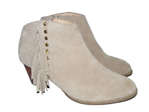 Vionic Faros Size 8.5 M Beige Taupe Suede Leather Boots Booties Fringed Studded