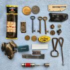 Vintage/Antique Junk Drawer Frog Lighter Treasures Coke Tokens Keys Money, More