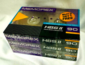 MEMOREX HBS II 90min High Bias Blank Audio Cassette Tapes NEW SEALED- Pack of 3