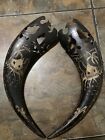 Vintage Hand Carved Water Buffalo Horn Large