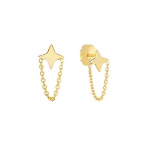 Chain Drop Dangle Earrings 14K Solid Yellow Gold Minimalist Star Stud Earrings