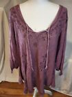 Holy Clothing Burgandy Red Flowy Embroidered Renaissance Witchy Goth Top Size 4X