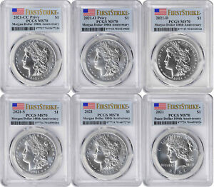 2021 Morgan and Peace Silver Dollar 6-Coin Set MS70 First Strike PCGS
