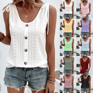 Womens Sleeveless Solid Vest T Shirt Ladies Tank Tops Summer Casual Tee Blouse