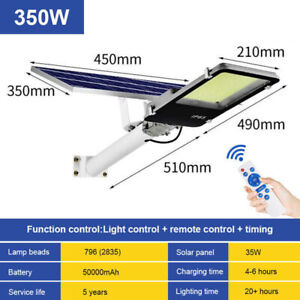 Commercial Solar Street Light 350W  LED Outdoor Dusk Dawn Road Lamp+Pole+Remote