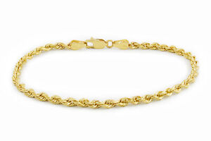 14k Yellow Gold Womens 2.5mm Diamond Cut Rope Chain Bracelet w Lobster Clasp- 7