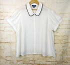 Modcloth Peter Pan Trim Collar Button Shirt Women Plus Size 2 White Short Sleeve
