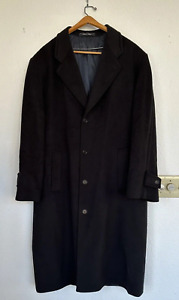 Vintage Men's Black Trench Coat Wool Cashmere Overcoat Winter Outwear Size 48R