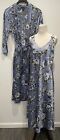 Vtg Jones New York Satin Nightgown & Robe Set Lingerie Blue Floral Lace L/XL