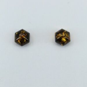Natural Golden-Green BALTIC AMBER Post Earrings 925 STERLING SILVER Poland #3098