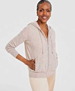 Charter Club 100% Cashmere Pearl Taupe Heather Zip-Up Hoodie Sweater Cardigan M