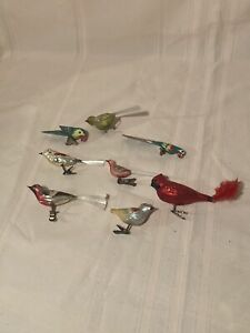 Lot Of 8 Vintage Clip On Bird Decorations
