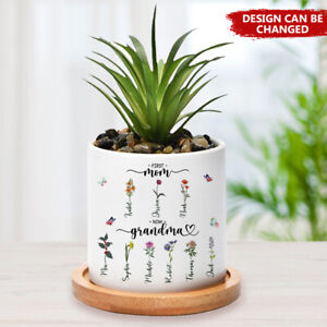 Custom Birth Month Flower Plant Pot, Birthday Mother's Day Gift for Grandma