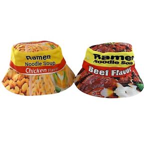 2pk Ramen Noodle Soup Chicken & Beef Flavor Bucket Hats Travel Beach Hat Unisex