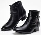 Mens High Top Chunky Low Heel Pointy Toe Ankle Boots Casual Dress Shoes Boots