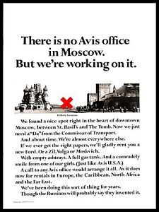 1965 Avis Car Rental Vintage PRINT AD Moscow Russia Red Square Travel