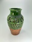 Studio Pottery Hand Made Green Ceramic Vase 9.75