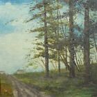 Antique Landscape Oil Painting Country Road Houses Trees on Board Framed 14x12