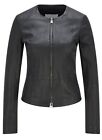 Womens Real Leather Jacket Slim Fit Collarless Short Coat Black Jacket