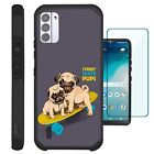 Hybrid Case for Nokia C210 Phone Cover with TEMPERED GLASS / Skate Pug Dogs