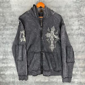 Affliction Men’s Full Zip Hoodie Jacket Large Y2K Distressed Cross Goth Grunge
