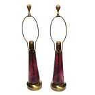 PAIR IRIDESCENT BOHEMIAN ART GLASS TABLE LAMPS VINTAGE PURPLE SCALES SET OF TWO