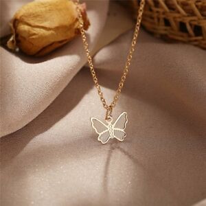 Simple Gold Plated Butterfly Pendant Necklace Clavicle Chain Women Jewelry Gift