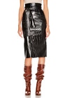 MSGM Black Faux Leather Croc-Print TIe-Waist Midi Skirt sz 44 NWT
