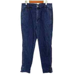 American Eagle Striped Mom Jeans Womens Denim Size 6 Long Stretch Blue Hi Rise