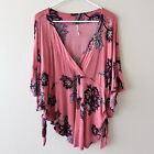 Free People Maui Maui Floral Rose Top Size M Batwing Sleeve’read’