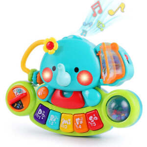 Baby Musical Elephant Toy Electronic Piano Keyboard 6 Hand Development Age 6 Mo+