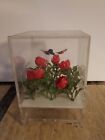 Vintage Acrylic Lucite Music Cube Box w/ Roses & Spinning Butterflies 5 1/2